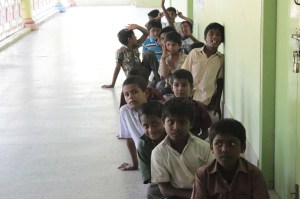 Children sitting in line